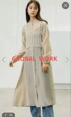 美品　グローバルワーク　シアーシャツワンピース＆ビスチェ　グレイッシュベージュ