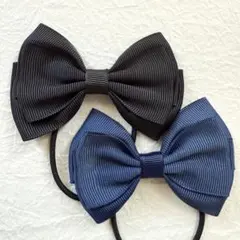 キッズ　ヘアゴム　リボン　ハンドメイド　ブラック　ネイビー