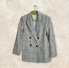 【H&M】チェック柄 ダブルブレストジャケット USサイズ XS 日本Sサイズ