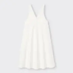 GUジーユー/デニムジャンパードレス 白 フレア ジャンパースカート M