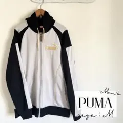 【黒×グレー×金】PUMA ビッグロゴ ジップパーカー M ストリート