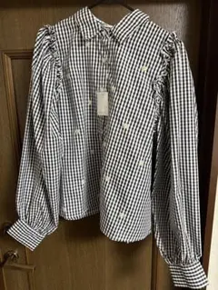 ギンガムチェック フリル長袖シャツ