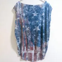 ENTI アメリカ国旗デザイン ノースリーブTシャツ　【S】