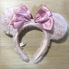 ディズニー　ミニーリボンカチューシャ　ピンク　ファー　リボン