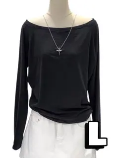 【Ｌサイズ】ワンショルダー オフショルダー Tシャツ 長袖 肩出し トップス