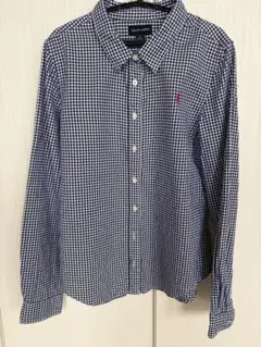 Ralph 長袖シャツ ギンガムチェック　紺白　M 百貨店内購入　美品　女性も