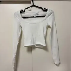H&M DIVIDED ホワイトリブ編み長袖シャツ XXS