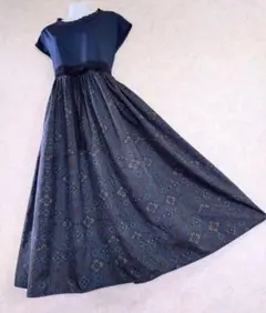 着物リメイク✿本場大島紬フレアロングワンピース✿モダンな草花上品な