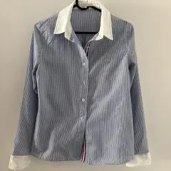 青と白のストライプ ボタンダウンシャツ