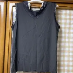 ※処分価格品。大きいサイズ　3L 黒 リブ編み レース付きタンクトップ