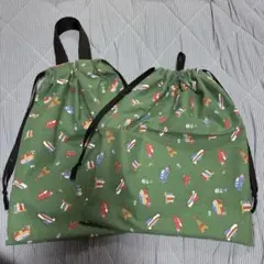 持ち手付き巾着袋乗り物2枚セット