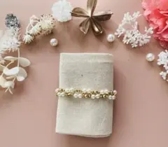 パール×ゴールドビーズ ブレスレット ハンドメイド 上品 大人可愛い