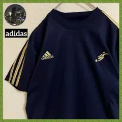 adidasスリーライン三本線アディダス刺繍ロゴTシャツtシャツネイビーゴールド