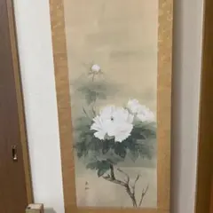 本麻 暖簾『牡丹』水墨画 家による肉筆 一点物 - メルカリ