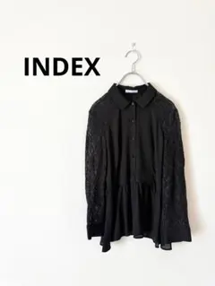 INDEX インデックス レース切替ブラウス ブラック M シフォン ペプラムのサムネイル