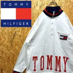 疲れた良様専用 トミーヒルフィガー 刺繍ロゴ 90s ハーフジップ トレーナー