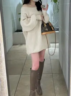 GRL クリーム色オフショルダーリブセーター