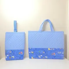 【お名前刺繍サービス】〈２点セット〉パグ柄★入園入学グッズ
