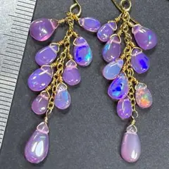 14KGF＊美しいパープルカラーエチオピアオパールの豪華なピアスn80