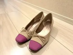 銀座かねまつ　バイカラーリボンパンプス　24cm