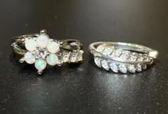 フラワー&葉 シルバー リング 2個セット ハワイアン ジュエリー インディアン