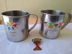 長野1998冬季オリンピック ステンレス製カップ2個セット＋ピンバッジ付き