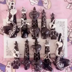 ♥現品♥ 平成女児ネイル 地雷系 パンク ロック 黒 ゴテゴテ 銀