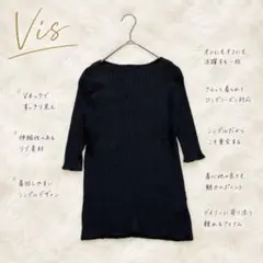 Y8310【Vis】リブサマーニット Vネック半袖トップス シンプル 着回し◎黒のサムネイル