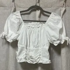 ホワイト シャーリング 半袖ブラウス