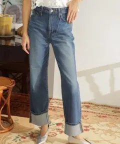 サムシング（EDWIN）エルサストレートデニムハイウォッシュМ日本製