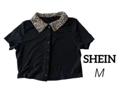 SHEIN ブラック/レオパード柄 半袖ポロシャツ