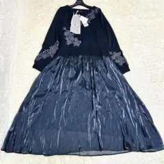 美品✨ somari ドッキングニットワンピース 切り替え 刺繍 ロング丈