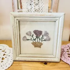 カントリー雑貨　花の刺繍フレームアート 約15cm