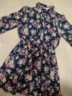 L ネイビー 花柄 シャツ ワンピース ハニーズ honeys