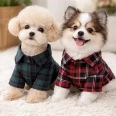 【チェック柄 犬服】ハンドメイド｜双子コーデOK｜小型犬　お出かけ