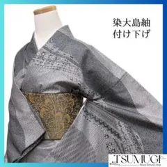 付け下げ　染大島紬　流線　花模様　抽象模様　モノトーン　着物　083a d