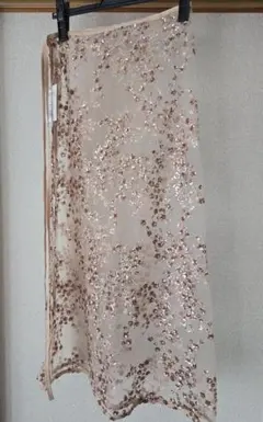 ✨スパンコール装飾 ラップスカートシアーレイヤードベージュロング丈✨