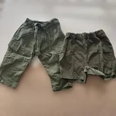 オリーブグリーン カーゴパンツ、ハーフパンツ80cm 2点セット