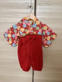 【50-70cm】和柄ロンパース/百日祝い お食い初め 初節句 2WAYオール