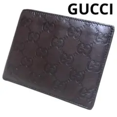 人気　グッチ　折り財布　GGシマ　レザー　ダークブラウン　フラップ　GG柄