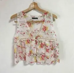 6-20 新品★花柄レースシフォン ジレ ベスト ノースリーブ