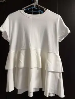 coca 異素材切り替え2段フリルTシャツ