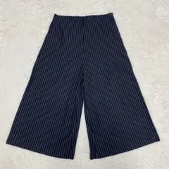 ザラ ストライプ　ガウチョパンツ　Ｌ　ネイビー　ストレッチ　ZARA