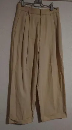 yleve ベージュ タック ワイドパンツ　コットン　0