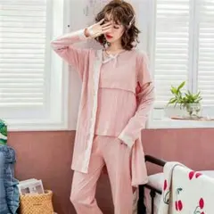 マタニティーパジャマ3点セット授乳服レディース 春夏秋長袖綿100% 授乳口u