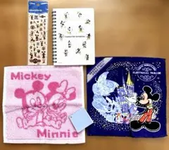 (未使用)ディズニー　メモ帳&タオルハンカチ&シールセット