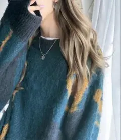 ウェーブ柄 ダブル ジャガード シャギー ニット