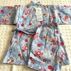 新品　甚平　女の子 110 青色　お花　日本製生地
