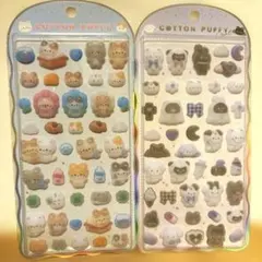 Cotton Puffyコットンパフィーシール　 ねこ　うさぎ　くま　動物2枚
