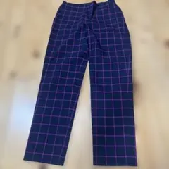 UNIQLOネイビーとパープルのチェック長ズボン150サイズ